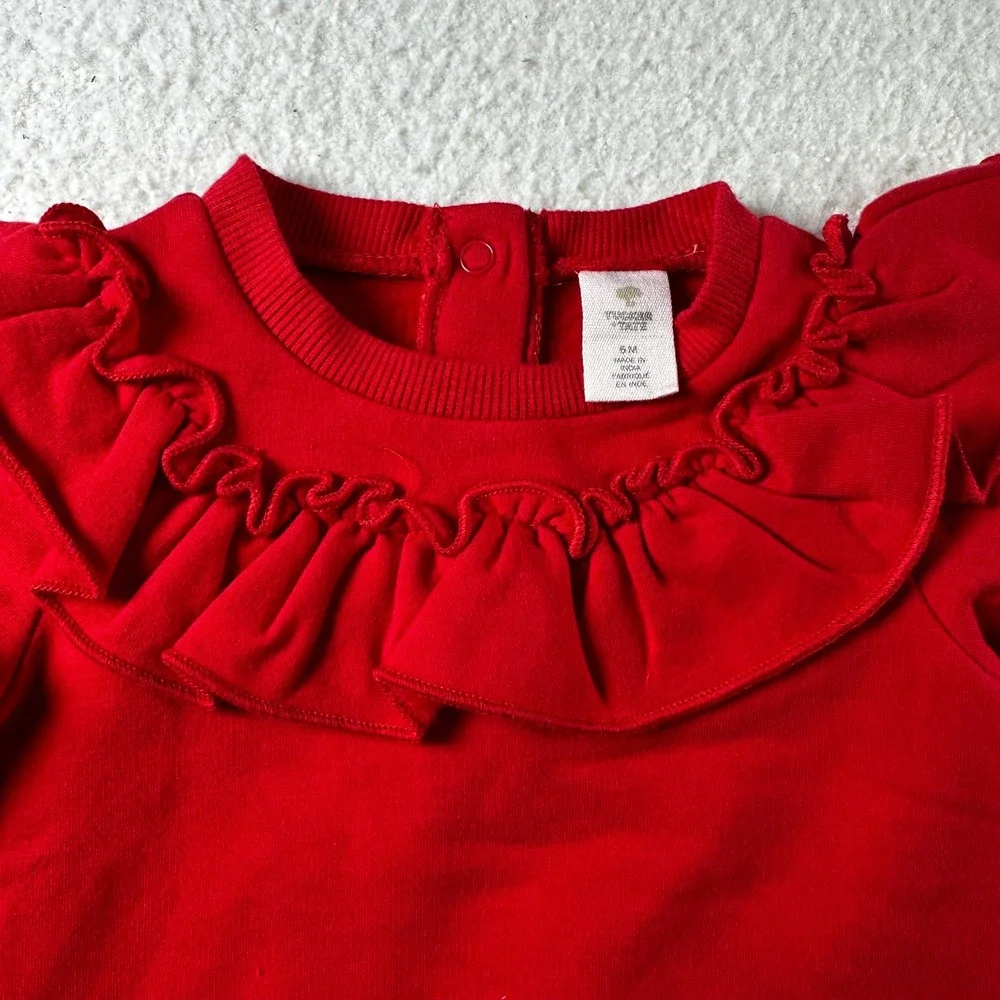 NWT Tucker Tate Baby Girl Red Ruffle Crewneck Sweatshirt 6M Snap‎ Closure